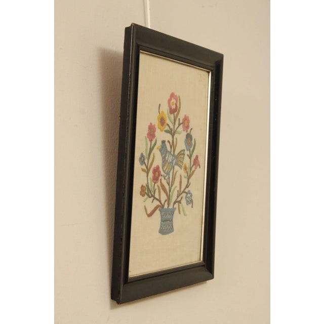 Farmhouse Vintage Crewel Embroidered Linen Textile, Custom Framed For Sale - Image 3 of 12