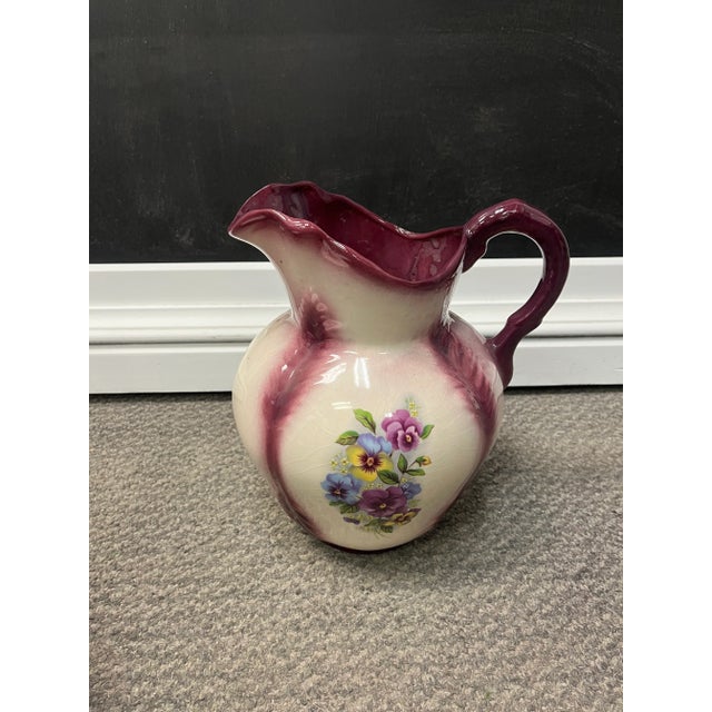 Purple 1920s Floral Style Dry Sink - Basin & Pitcher For Sale - Image 8 of 9