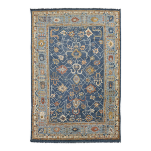 14x20 Hand-Knotted Modern Oushak Style Wool Rug in Indigo Blue & Earthy Motifs