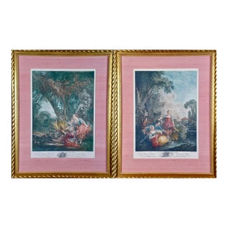 rPair of Hand-Colored Romantic French Engravings After Francois Boucher For Sale