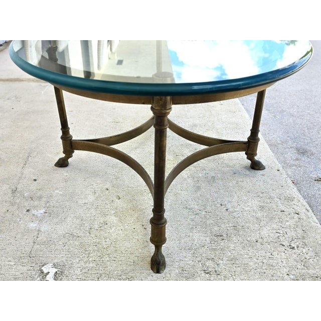 Vintage LaBarge Oval Brass Hoof Footed Glass Top Coffee Table For Sale - Image 11 of 15