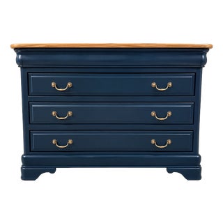 Louis Philippe Style Cherrywood Chest of 3 Drawers with Versailles Parquet Top, 1980s For Sale