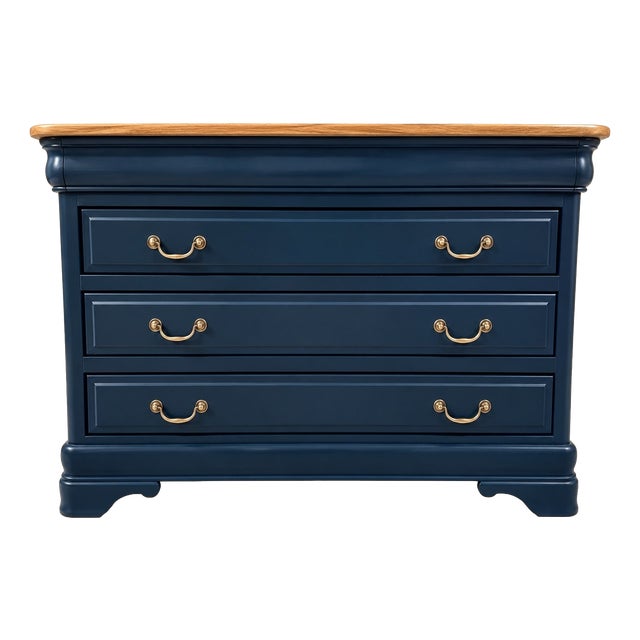Louis Philippe Style Cherrywood Chest of 3 Drawers with Versailles Parquet Top, 1980s For Sale