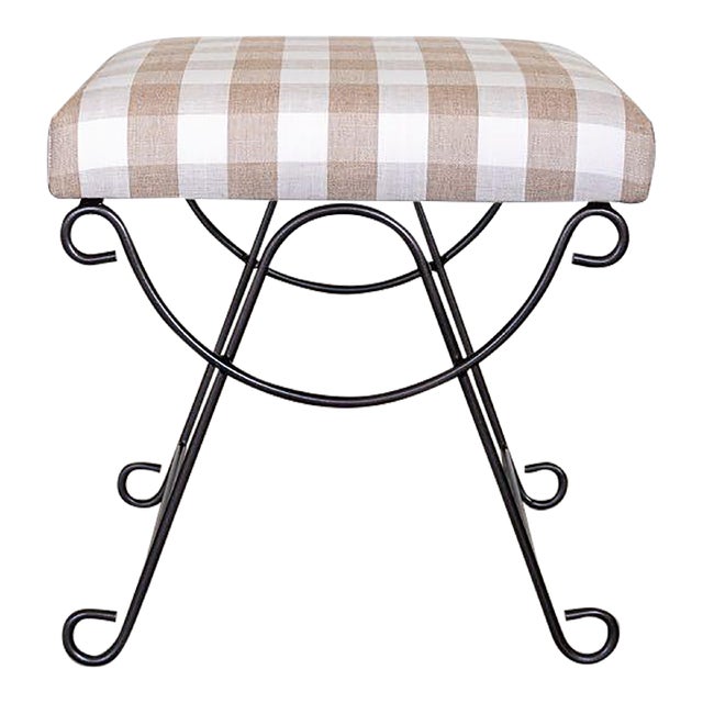 Panoplie Iron Loop Stool, Tan Gingham For Sale