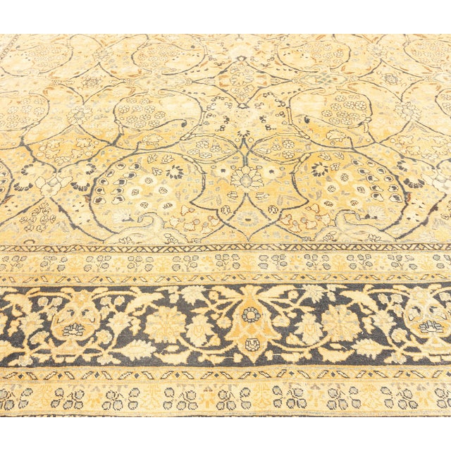 Fine Antique Persian Meshad Botanic Yellow Hand Knotted Wool Rug For Sale - Image 4 of 9