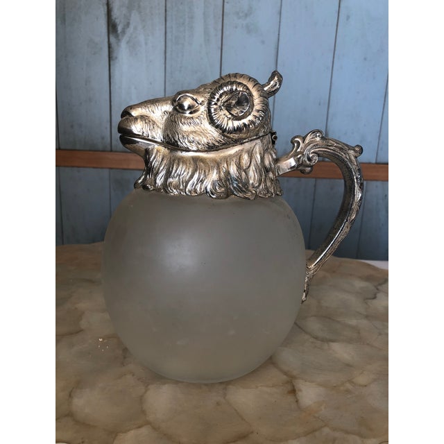 Art Nouveau Vintage 1970s Silver-Plated Ram Pitcher For Sale - Image 3 of 5