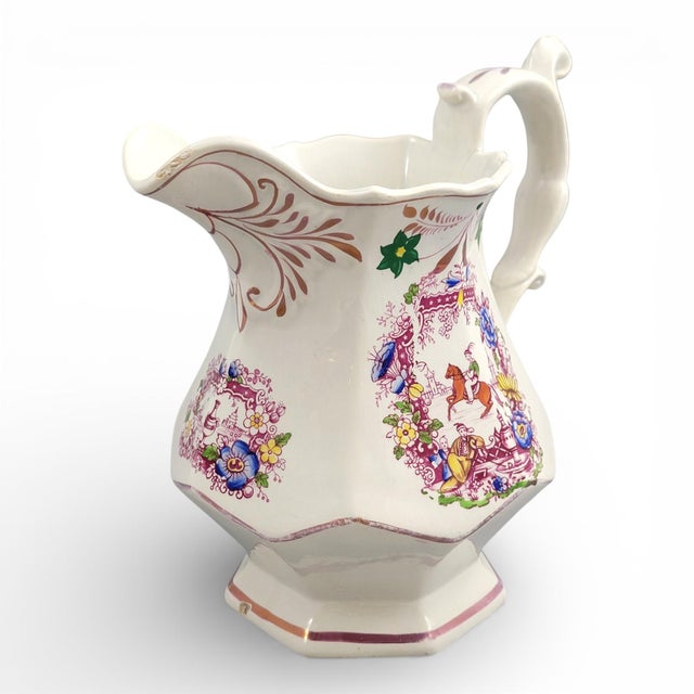 This Staffordshire jug dates from the late 18th century and is made in a sharply faceted hexagonal shape, typical of...