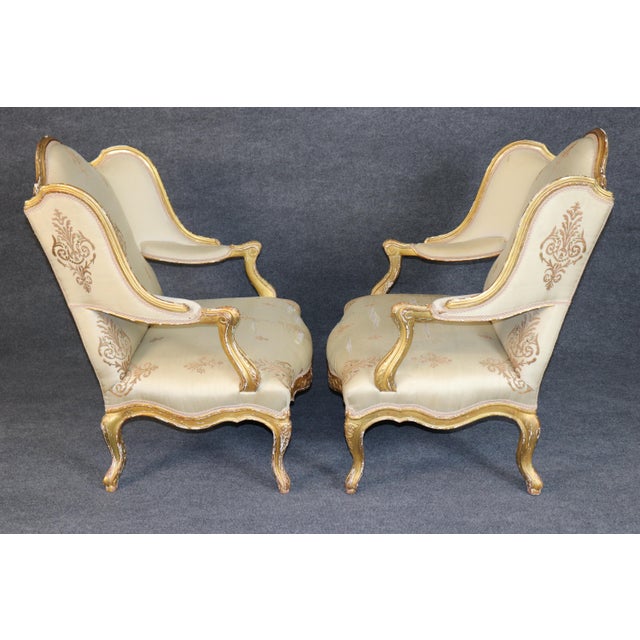 Pair 19th C French Louis XV Style Giltwood Wingback Chairs For Sale In Philadelphia - Image 6 of 14