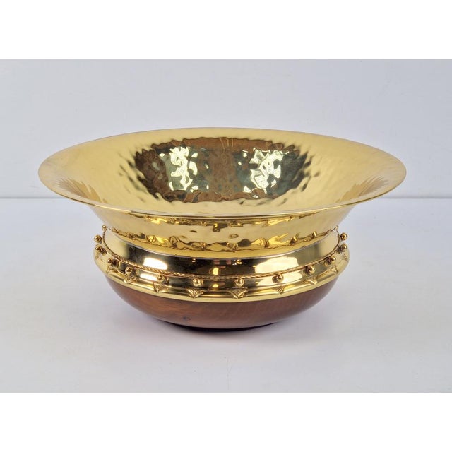 Hollywood Regency Vintage Valenti Gold Plated Centerpiece Bowl on Walnut Base, 1990s For Sale - Image 3 of 17