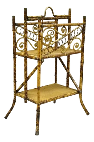 Late 19th Century Antique English Victorian Charred Burnt Bamboo Magazine Rack Stand Shelf