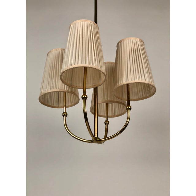 4-Arm Chandelier in Brass with Silk Shades, Austria, 1930s For Sale - Image 4 of 17