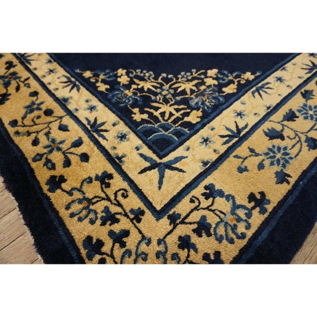 1900s Wool Rectangle Antique Blue Chinese Peking Hallway Runner Knotted Rug For Sale - Image 10 of 12