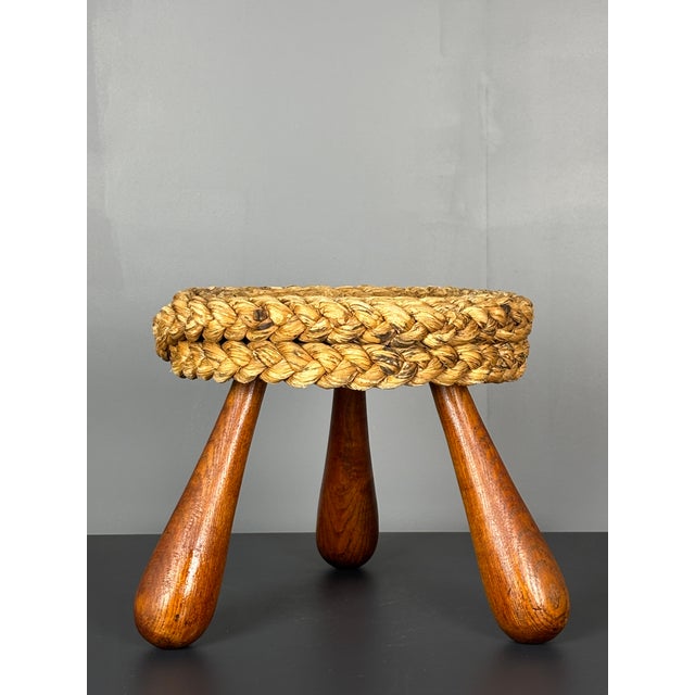 Brown Mid-Century French Braided Rope Stool from Audoux & Minet, 1950s For Sale - Image 8 of 15
