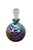 Vintage iridescent art glass perfume bottle featuring a bulbous body with white-and-purple swirled feather patterns and a...