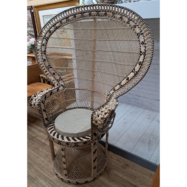 Set of Large Mid-Century Wicker Rattan Peacock Chair and Ottoman, 1970s For Sale - Image 11 of 18
