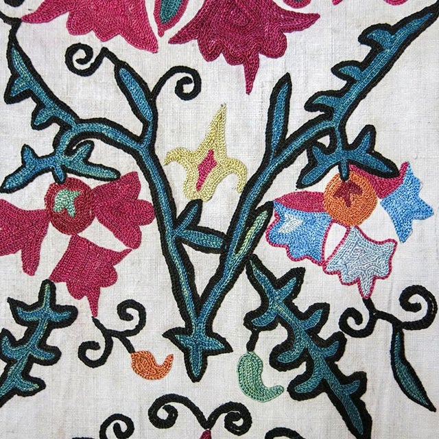 Antique Central Asian Cross Stitch Embroidered Suzani Fragment From Bukhara, Uzbekistan For Sale In Detroit - Image 6 of 8