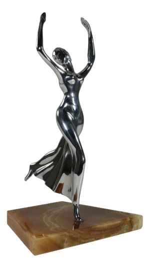 Karl Hagenauer, Dancer Figure, 1920s, Nickeled Metal & Onyx Base