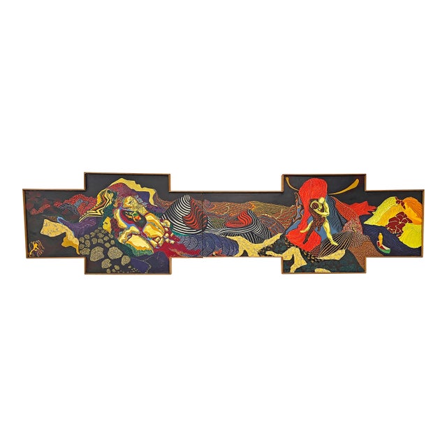 C. 1960s Psychedelic Twelve Foot Lonng Diptych Abstract Shaped Canvas Painting For Sale