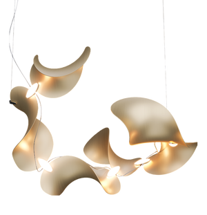 Dune 6 Spiral Chandelier with Shades in Gold Metallic Tone by Daniel Becker for Moss Objects