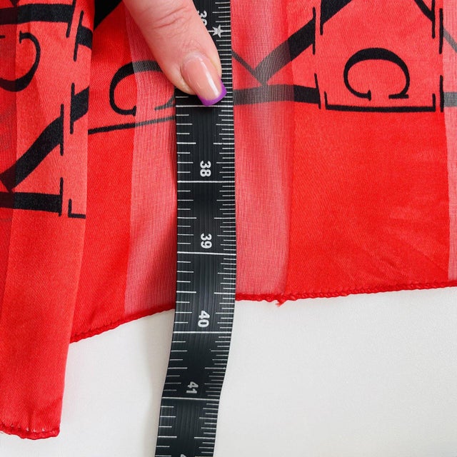 Calvin Klein Red Monogram 100% Silk Scarf | Chairish