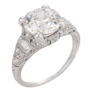 1930s Art Deco Gia 3.11 Carat Old European Cut Diamond Platinum Engagement Ring, Size 6