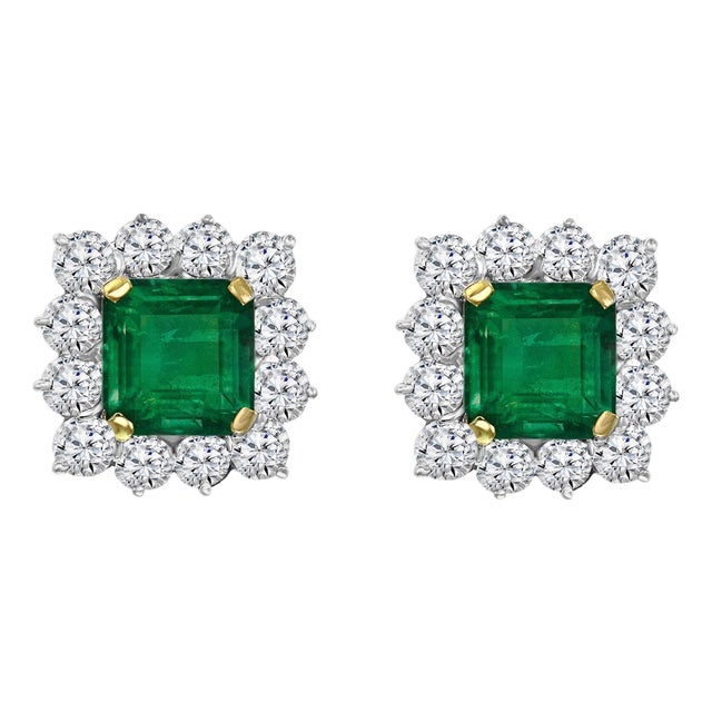 AGL Certified Insignificant Traditional 5 ct Colombian Emerald Diamond Earrings For Sale