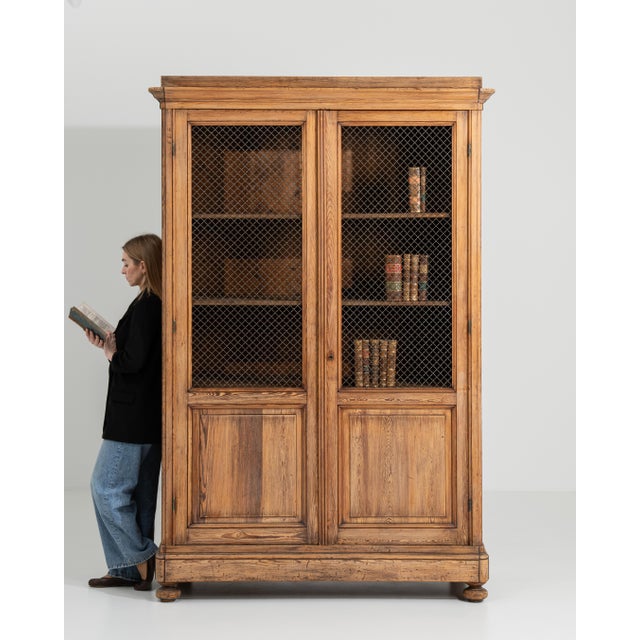 Pitch Pine Library Cabinet With Mesh Screen Doors For Sale - Image 10 of 11