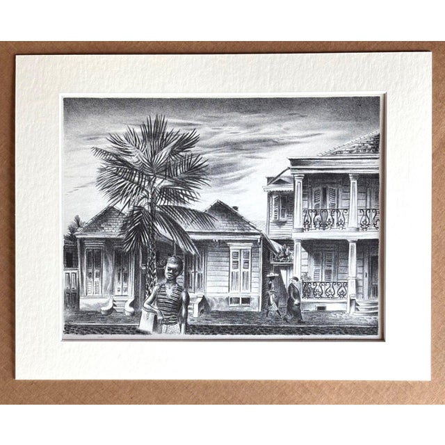 American Vtg 1939 Print in 11x14 Mat, Ready to Frame: Aaron Bohrod, "New Orleans Street" For Sale - Image 3 of 3