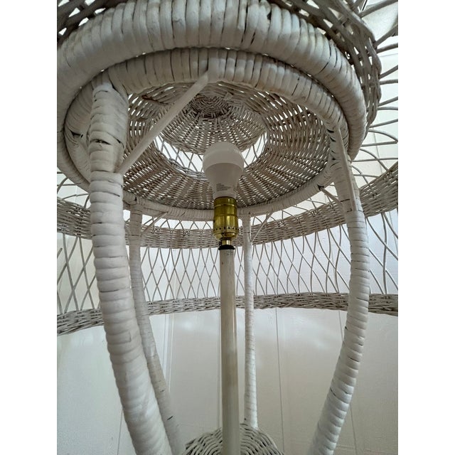 Vintage White Wicker Floor Lamp With Tiered Dome Shade For Sale - Image 14 of 14