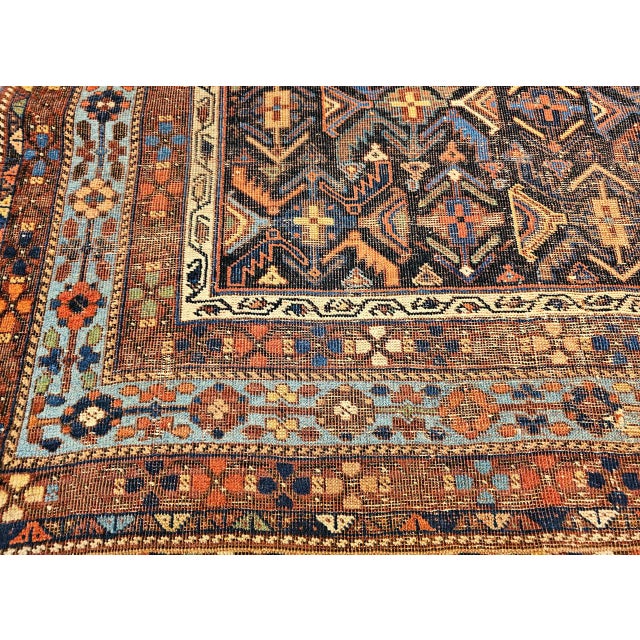 19th Century Afshar Tribal Rug, Handwoven Wool, All-Over Geometric Pattern, Navy & Blue, 5x6 For Sale - Image 17 of 18