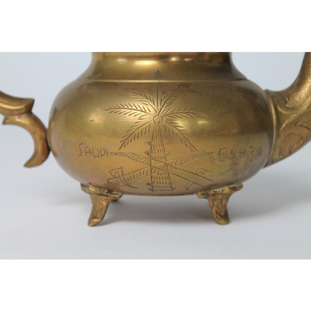 Metal Vintage Middle Eastern Etched Brass Teapot For Sale - Image 7 of 14