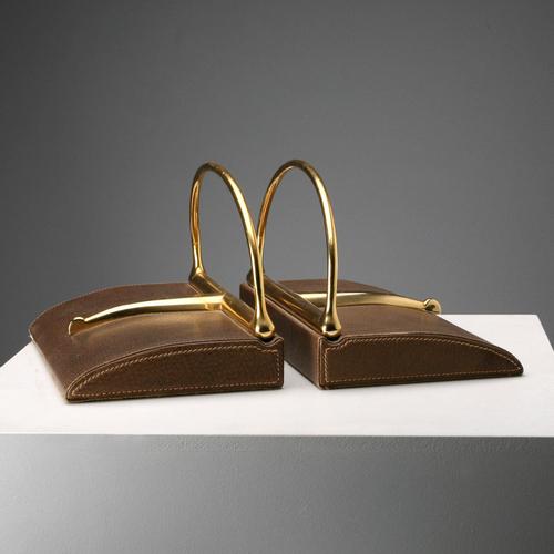 Vintage Bookends in Leather and Brass from Gucci, Italy, 1970s, Set of 2 For Sale - Image 14 of 14