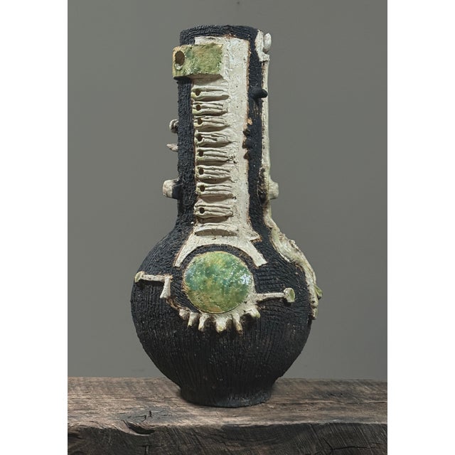 Vintage Brutalist Raku Fired Sculptural Vase For Sale - Image 4 of 12