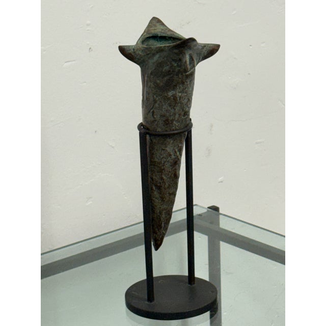 Sculptural Metal Vase + Stand, Vintage For Sale - Image 4 of 12