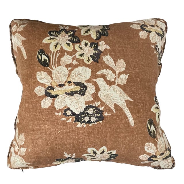 Shabby Chic 2 Rose Cummings Macclesfield Chestnut Floral Linen 20” Pillows. Feather Down For Sale - Image 3 of 7