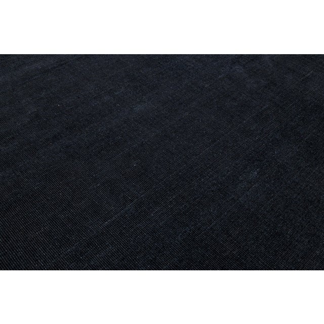 Japandi Minimalist Handmade Charcoal Wool & Bamboo Silk Rug With Grid Texture For Sale - Image 10 of 12