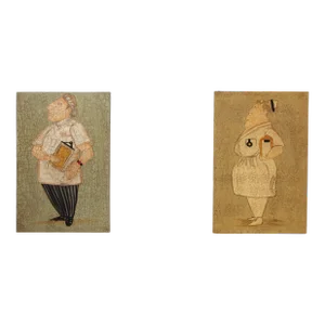Set of Doctor and Nurse Craquelure Caricature Oil Paintings by Harris Strong