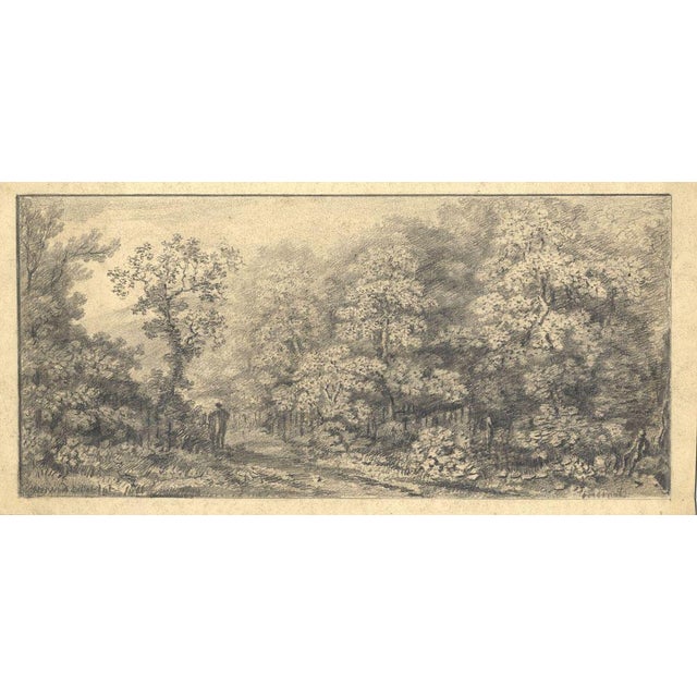 An original 19th-century graphite drawing, William H. Ward, Figures in a Wooded Landscape.A finely detailed woodland...