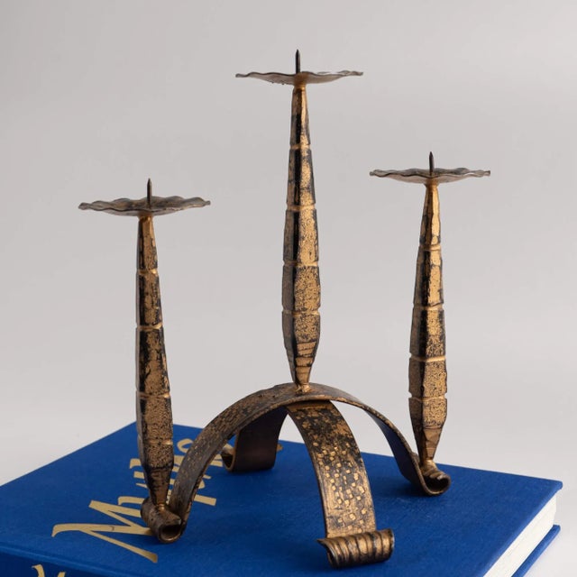 Vintage Brutalist Iron Candle Holder For Sale - Image 9 of 11