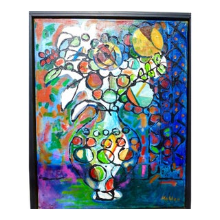 "Stained Glass Vase" Contemporary Oil Painting by Martha Holden, Framed For Sale