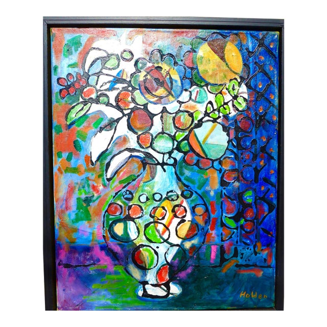 "Stained Glass Vase" Contemporary Oil Painting by Martha Holden, Framed For Sale