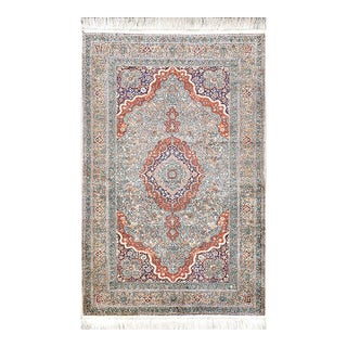 Vintage Sino-Persian Hereke Silk 3x5 White Ivory, Red & Purple Handmade Area Rug #1144265 For Sale