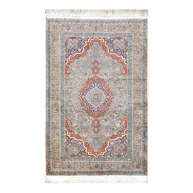 Vintage Sino-Persian Hereke Silk 3x5 White Ivory, Red & Purple Handmade Area Rug #1144265 For Sale