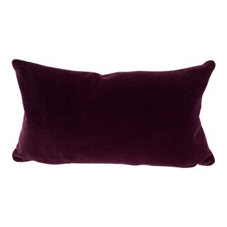 Custom Luxe Aubergine Mohair Velvet Lumbar Pillow With Insert For Sale