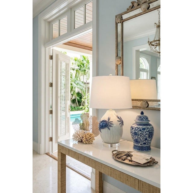Vintage Italian Ceramic Table Lamp With Sculpted Blue Crabs on Acrylic Base For Sale In West Palm - Image 6 of 12