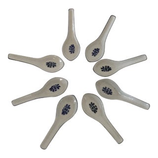 Vintage Porcelain Asian Soups Spoons- Set of 8 For Sale