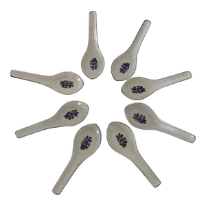 Vintage Porcelain Asian Soups Spoons- Set of 8