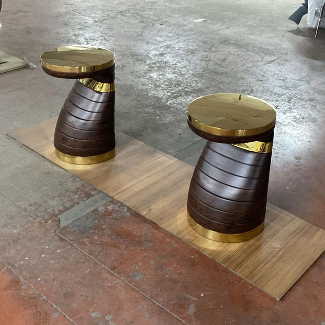 Contemporary "Matita" Coffee Table, Set of 2, With Bronze and Wood, Handcrafted, Bizimyer Furniture, Istanbul For Sale - Image 3 of 6