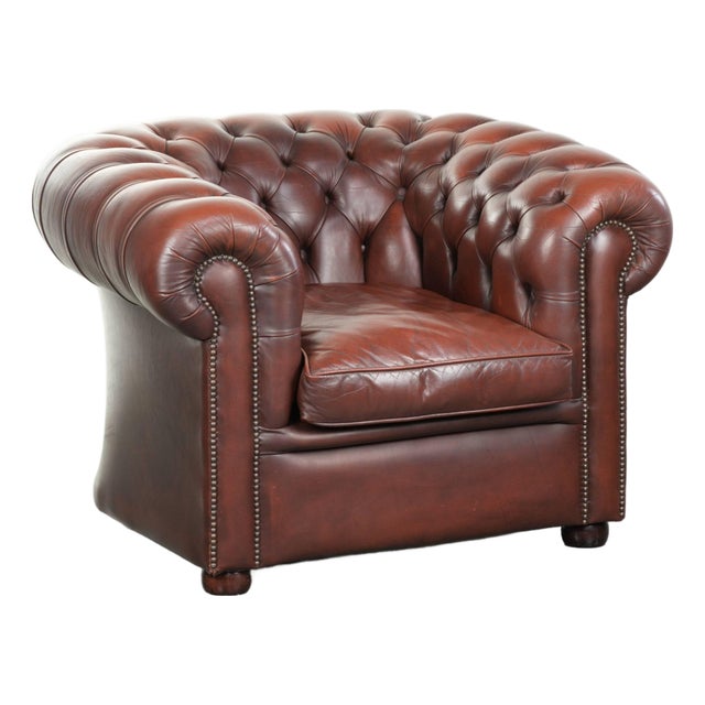 Chesterfield Club Chair in Cowhide For Sale