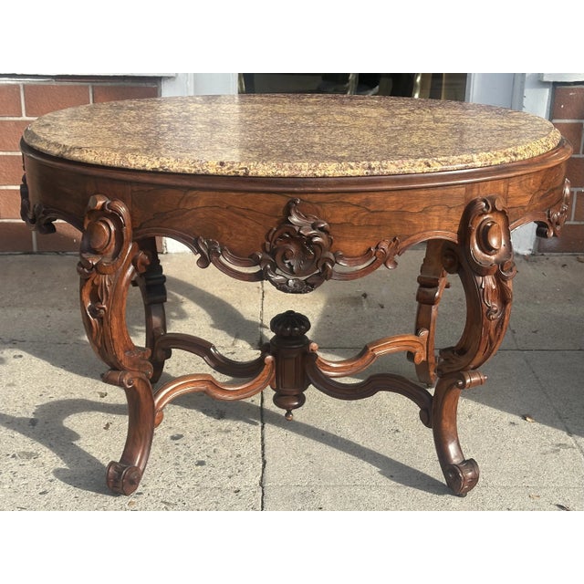 Antique Rosewood Rococo Marble Top Center Table
